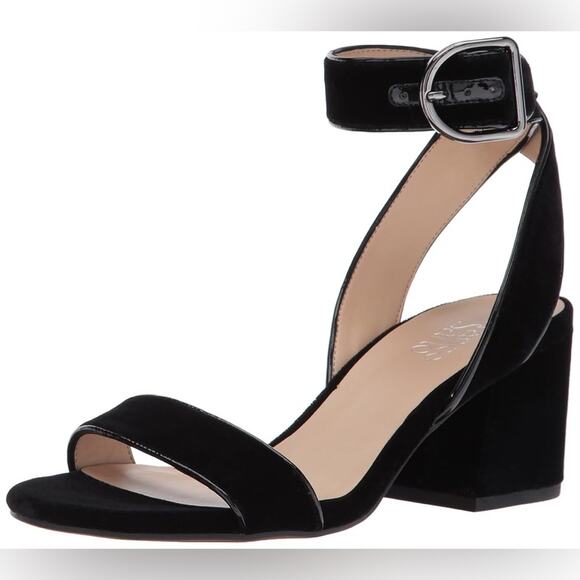 Franco Sarto Marcy3 Velvet Ankle Strap Heeled Sandals 9 Black - Picture 1 of 9